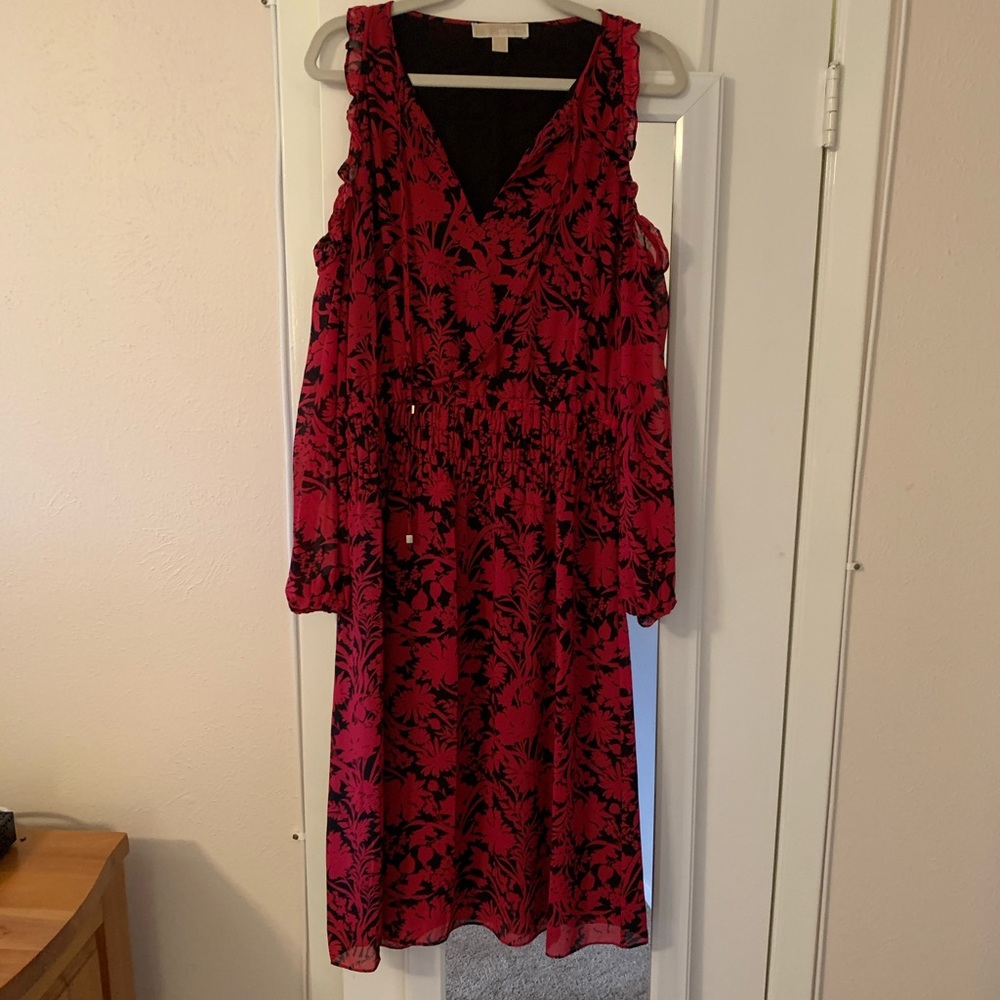 MICHAEL Michael Kors Red Floral-Print Midi Dress